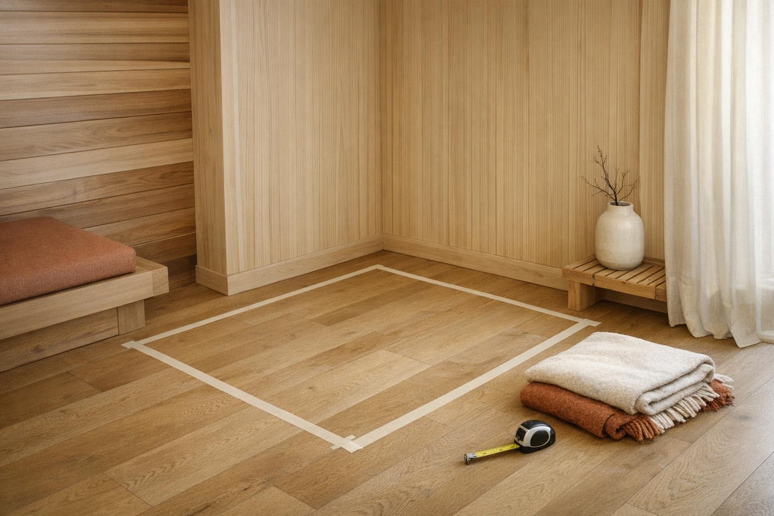 Sauna placement and space planning AI-generated editorial illustration.